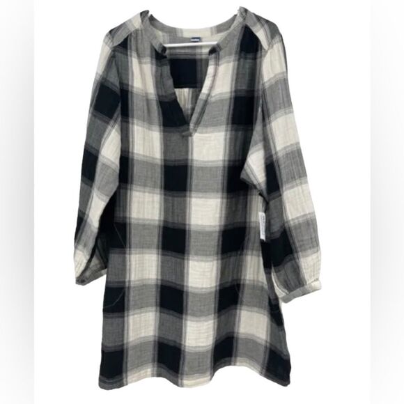 OLD NAVY Black & White Plaid Flannel DRESS Long Sleeves 2X - Picture 5 of 9
